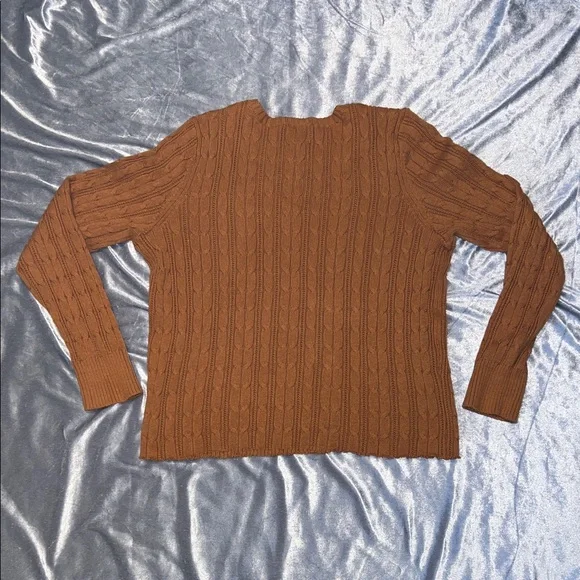 St. John's Bay Women’s Brown/Orange Fall Cable Knit Crewneck Sweater - Picture 4 of 4